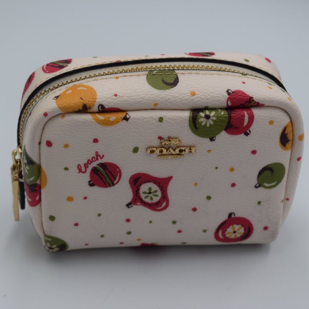 COACH Christmas Ornament Printed Canvas Boxy Mini Cosmetic Case